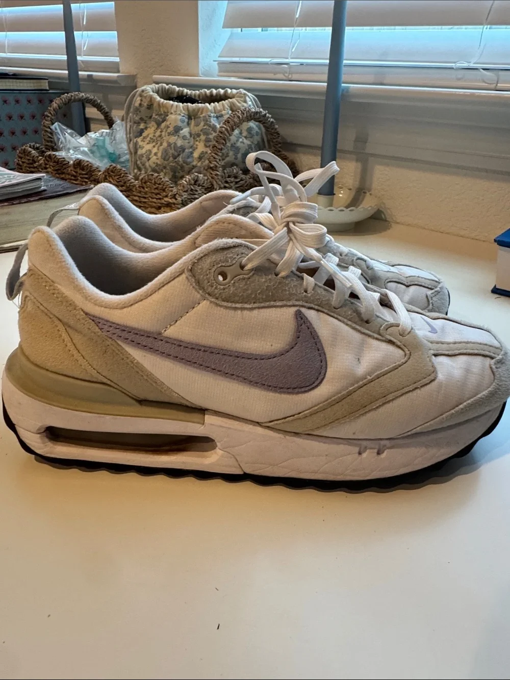 Nike Women’s Sneakers in Light Gray & Lavender Swoosh